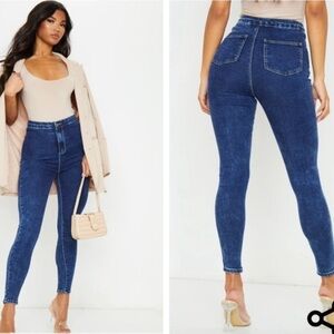 PrettyLittleThing Washed Indigo Disco Skinny Jean